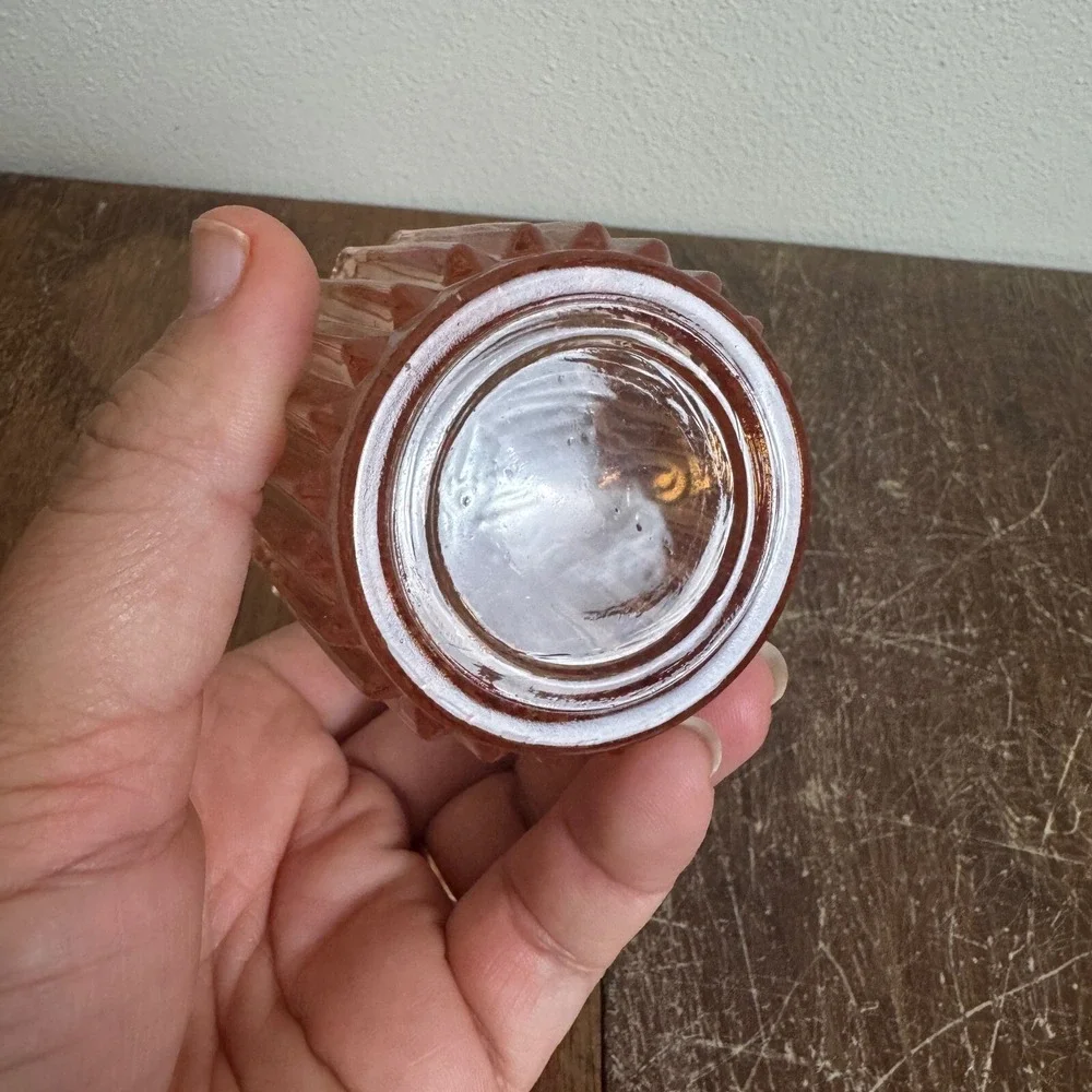 Vintage Clear Pink Ribbed Tea Light Candle Holder Q-Tip Holder Vanity‎ Organizer